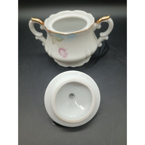 Vintage Lefton China Hand Painted Magnolia 2520 Sugar Bowl Gold Trim - Picture 4 of 7